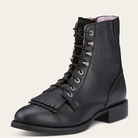 Ariat Heritage Lacer II Roper Style Boots, Black Deertan, sz 7C (narrow) - Picture 1 of 8